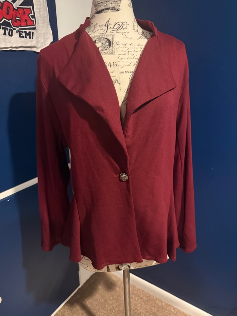 Women's plus size Burgundy Single-Button Blazer Jacket